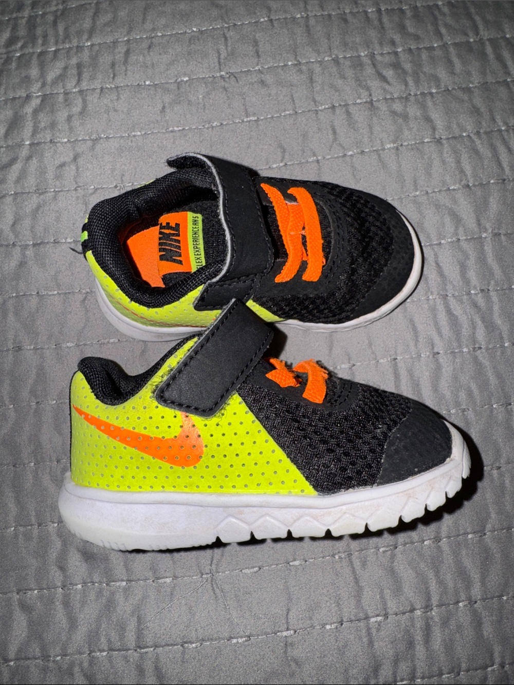 Nike Kids Black and Neon Yellow Sneakers with Orange Swoosh